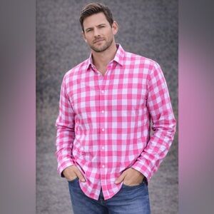 Bonobos MENS Checker Plaid Slim Fit Button Front Dress Shirt Purple Pink Medium